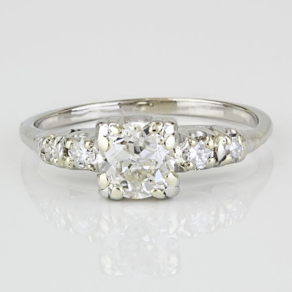Vintage Palladium Euro Cut Diamond Art Deco Engagement Wedding Ring - Picture 4 of 6